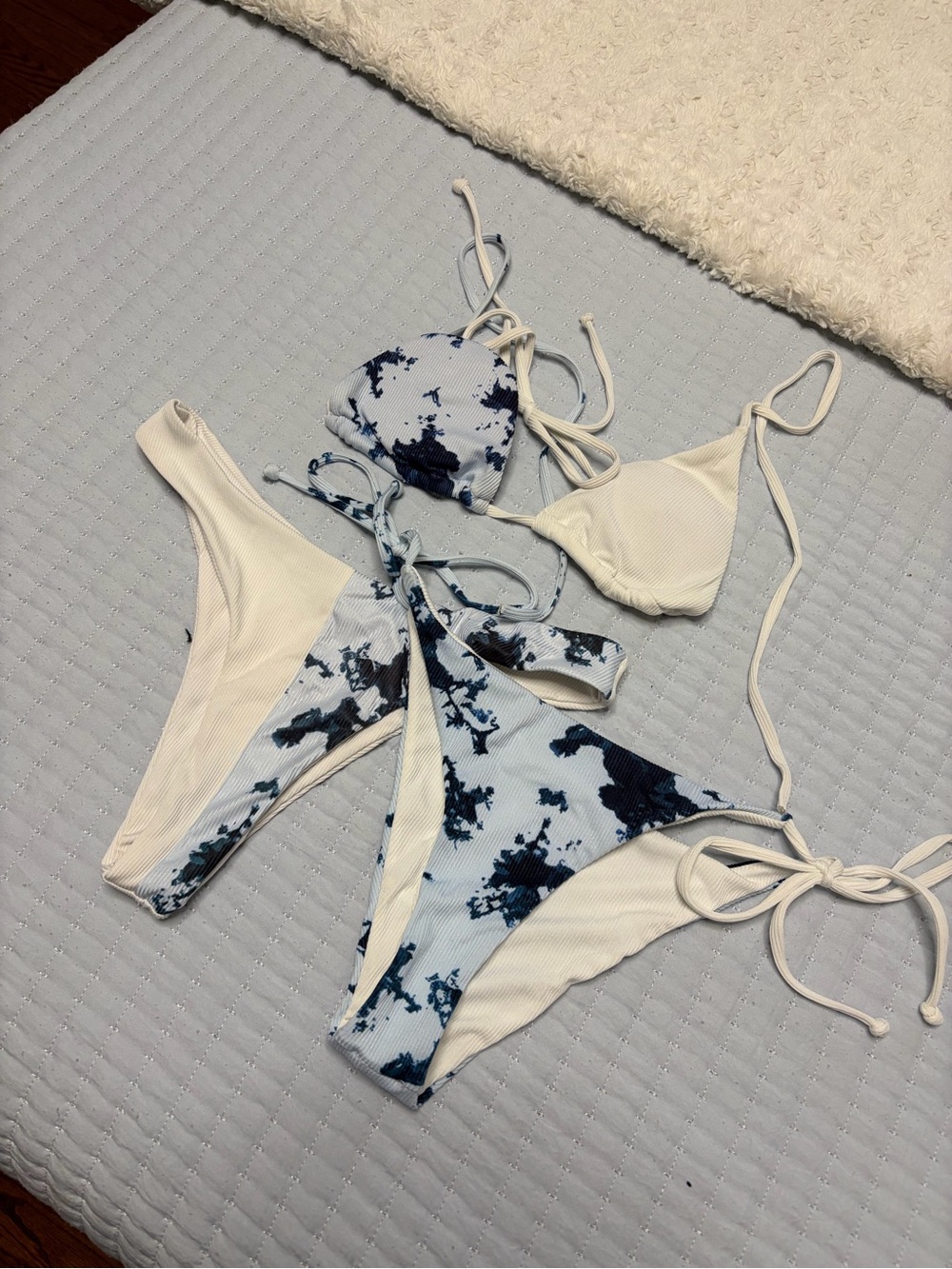 Blue Tie-Dye Two-Piece Bathing Suit With Two Bottoms